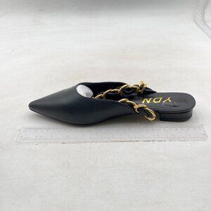 YDN Black Pointed Toe Chain Accent Mule Sandals